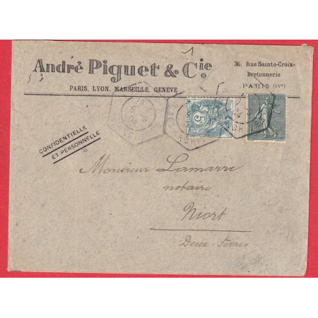 N°111 130 LEVEE EXCEPTIONNELLE PARIS 7 R DES ARCHIVES 1904 POUR NIORT DEUX SEVRES