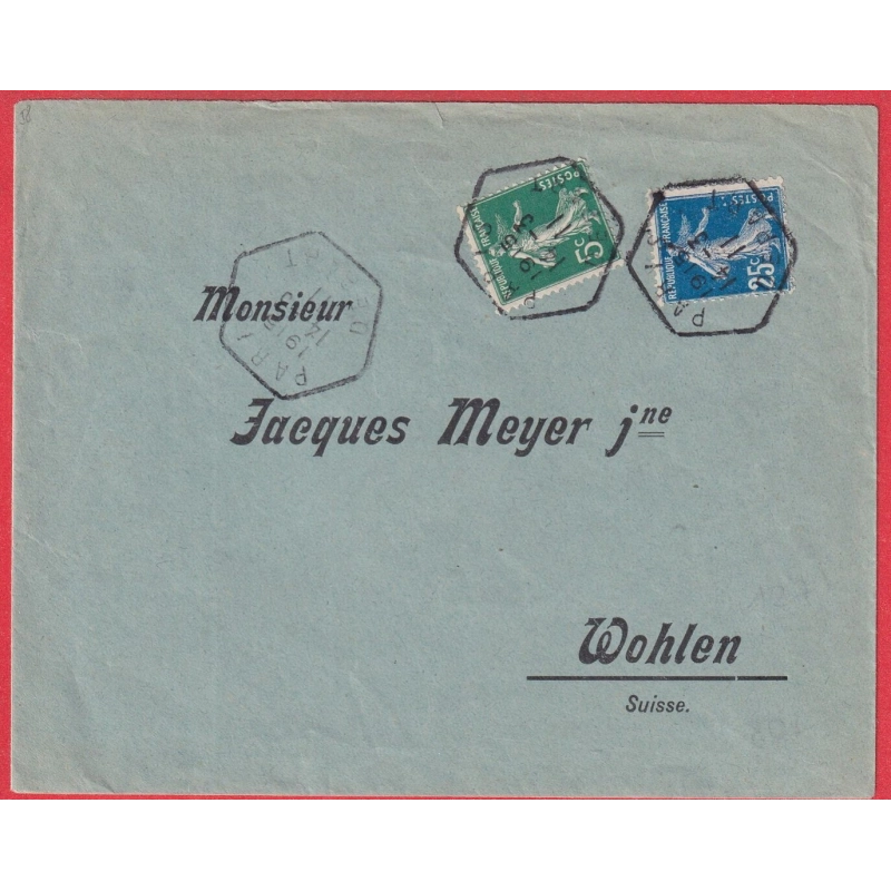 N°137 140 LEVEE EXCEPTIONNELLE PARIS DEPART TARIF UPU 30C POUR WOLHEN SUISSE