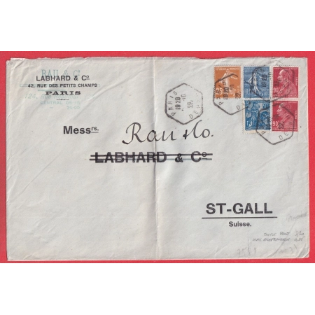 N°205 243 255 235 LEVEE EXCEPTIONNELLE PARIS DEPART 1929 POUR ST GALL SUISSE TRIPLE PORT