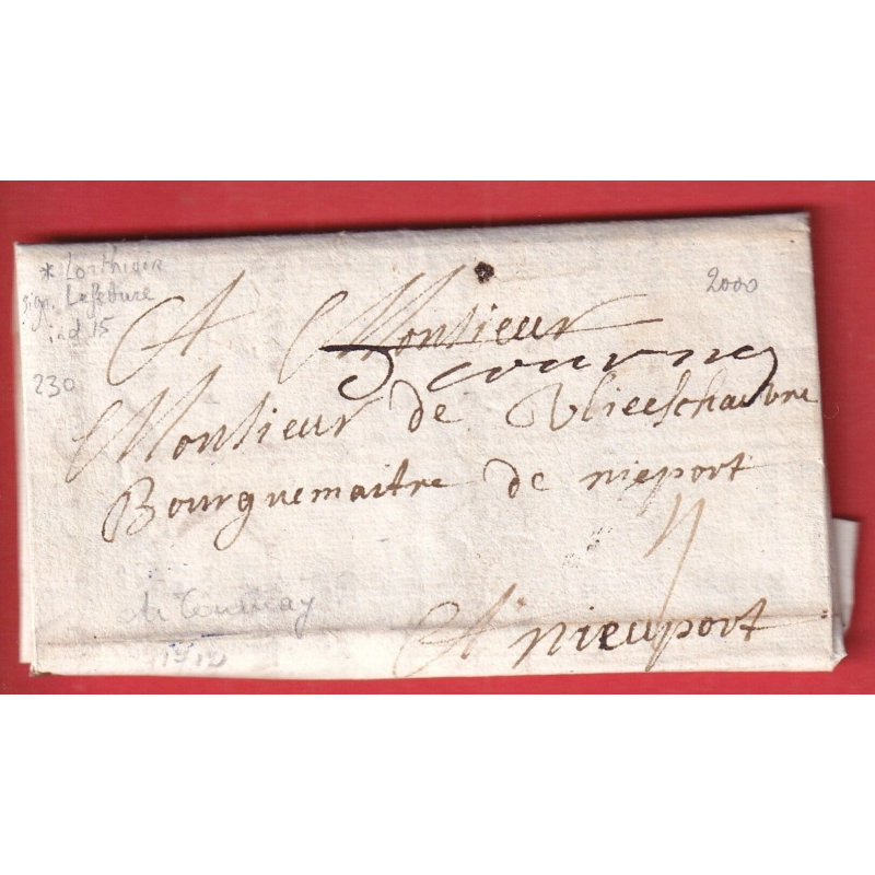 MARQUE DE TOURNAY BELGIQUE 1712 POUR NIEUPORT