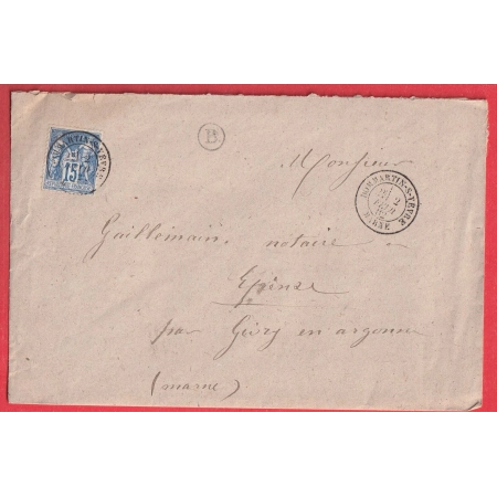 N°90 DOMMARTIN SUR YEVRE MARNE 1882 BOITE RURALE B SOMME YEVRE POUR EPENSE