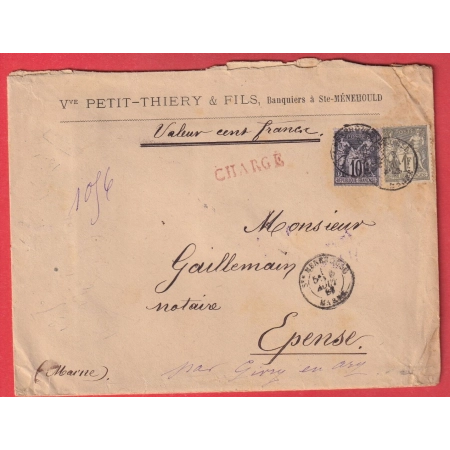 N°72 89 LETTRE CHARGEE STE MENEHOULD MARNE 1883 POUR EPENSE