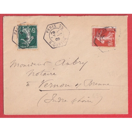 N°137 138 LEVEE EXCEPTIONNELLE PARIS 25 R DANTON 1909 VERNON SUR BRENNE INDRE ET LOIRE