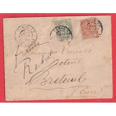 N°111 117 LEVEE EXCEPTIONNELLE E2 PARIS R STE CECILE POUR BRETEUIL EURE MENTION MANUSCRIT REBUT