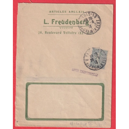 N°130 LEVEE EXCEPTIONNELLE PARIS 36 R DU CHEMIN VERT 1913 POUR MONTPELLIER HERAULT GRIFFE VIOLETTE LEVEE EXCEPTIONNELLE