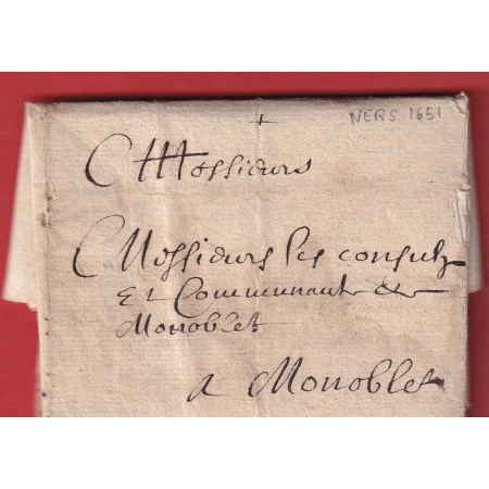 LETTRE DE NERS GARD EN 1651 POUR MONOBLET