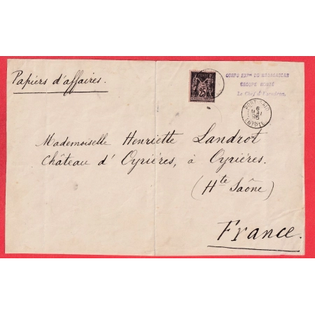 N°97 CORPS EXPEDITIONNAIRE MADAGASCAR CAD PORT SAID EGYPTE TARIF PAPIERS AFFAIRES OYRIERES HAUTE SAONE TYPE SAGE