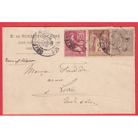 N°85 87 112 ORLEANS LOIRET 1901 POUR LOCHES INDRE ET LOIRE MIXTE MOUCHON SAGE