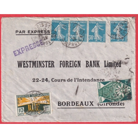 N°192 X4 210 211 PARIS 51 R DE PROVENCE LEVEE EXCEPTIONNELLE PAR EXPRESS DEVANT DE LETTRE FRONT COVER