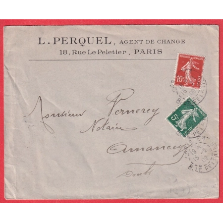N°137 138 LEVEE EXCEPTIONNELLE PARIS 51 R LE PELLETIER POUR AMANCEY DOUBS 1909