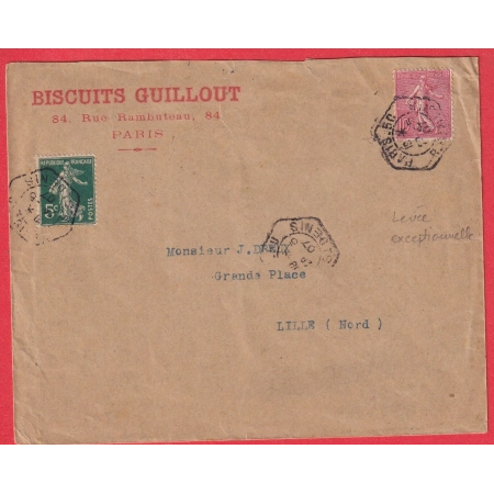 N°129 137 LEVEE EXCEPTIONNELLE PARIS 50 ST DENIS 1907 POUR LILLE NORD