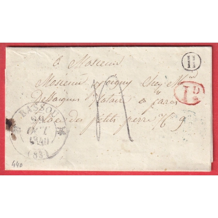 CAD TYPE 12 BASSOU YONNE 1840 BOITE RURALE H + DECIME RURAL DE FLEURY LA VALLEE POUR PARIS