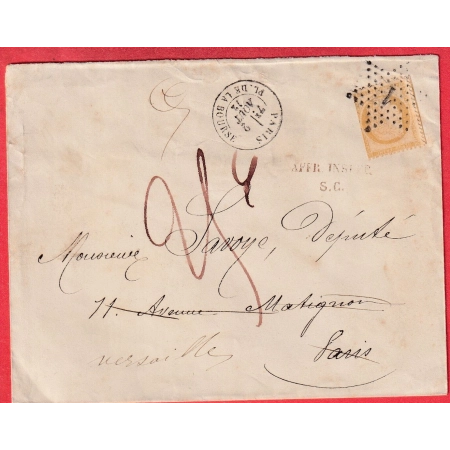 N°59 PARIS ETOILE 1 AFFR INSUFF S.C. EN ROUGE 1872 VERSAILLES SEINE ET OISE