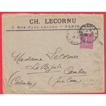 N°202 SEUL SUR LEVEE EXCEPTIONNELLE PARIS  DEPART RP 1929 POUR CAMBES CALVADOS