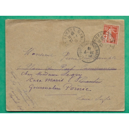 N°147 SEMEUSE CROIX ROUGE CAD FOURAS CHARENTE INFERIEURE POUR NANTES REEXP PORNIC LOIRE INFERIEURE 1915 COVER FRANCE
