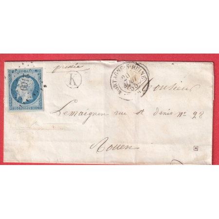 N°14Am BLEU LAITEUX SUR VERT PC 2169 MORTAGNE SUR HUINE ORNE BOITE RURALE K LA CHAPELLE POUR ROUEN