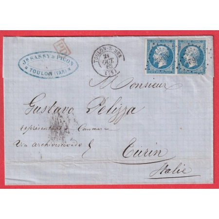 N°14 PAIRE PC 3382 TOULON SUR MER VAR POUR TURIN ITALIE VIA NICE