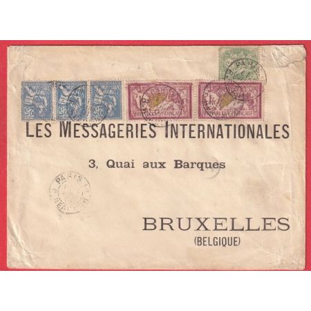 N°111 N°114 BANDE DE 3 121 PAIRE LEVEE EXCEPTIONNELLE PARIS 16 R REAUMUR E1 POUR BRUXELLES 11EME ECHELON DE POIDS