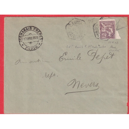 N°126 PARIS LEVEE EXCEPTIONNELLE BD MALESHERBES 1903 POUR NEVERS NIEVRE