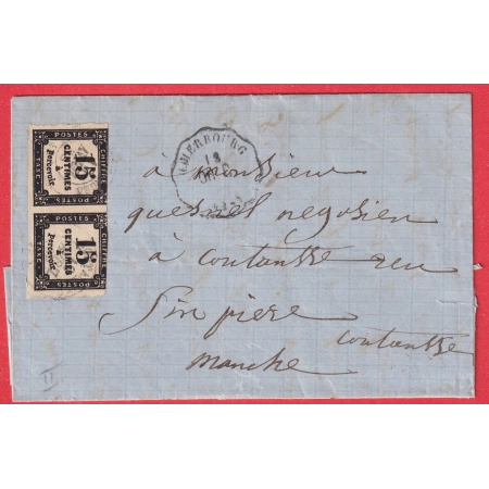 TAXE N°3B PAIRE CAD COUTANCES MANCHE SUR CONVOYEUR STATION CHERBOURG RARE UTILISATION TIMBRE TAXE