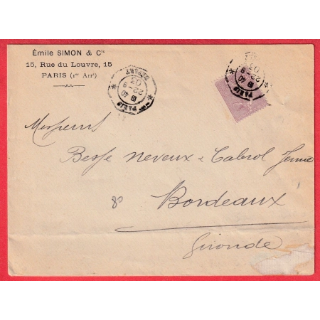 N°131 SEUL SUR LEVEE EXCEPTIONNELLE PARIS DEPART 1903 POUR BORDEAUX