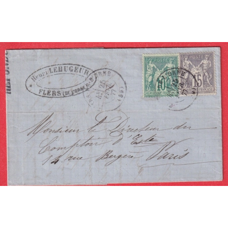 N°65 66 N/B CAD FLERS DE L'ORNE 1877 POUR PARIS