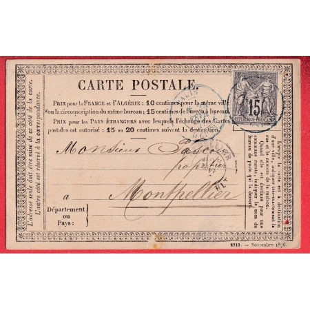 N°77 CAD BLEU PARIS DEPART 1877 POUR MONTPELLIER HERAULT