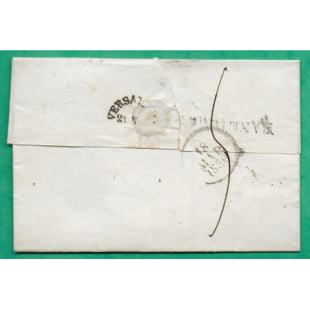 MARQUE P61P BOULOGNE SUR MER PAS DE CALAIS POUR VERSAILLES + GRIFFE BANLIEUE 2ème DISTRIBUTION 42x14 VERSO 1830 FRANCE