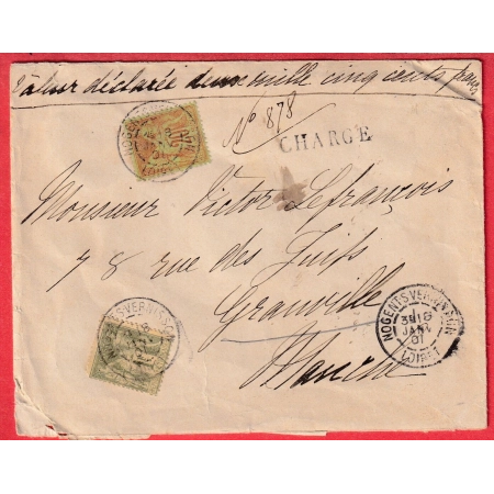 N°82 96 LETTRE CHARGEE NOGENT SUR VERNISSON LOIRET 1901 GRANVILLE MANCHE