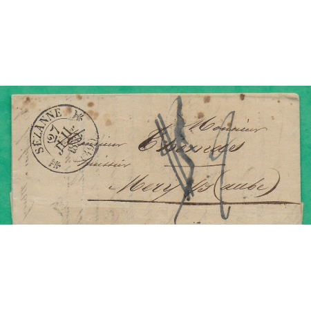 CAD TYPE 12 SEZANNE MARNE TAXE MODIFIEE POUR MERY SUR SEINE AUBE 1832 LETTRE COVER FRANCE