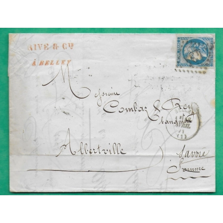 N°46B CERES BORDEAUX GC 434 BELLEY AIN POUR ABBEVILLE SOMME REXP ALBERTVILLE SAVOIE 1871 LETTRE COVER FRANCE