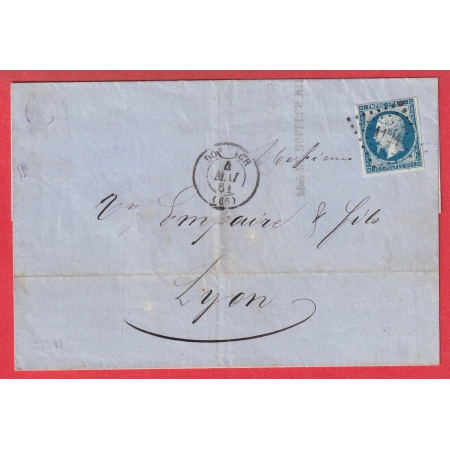 N°14B BLEU SUR VERT TYPE II PC 1124 DORNACH HAUT RHIN 1861 POUR LYON CERTIFICAT RHP