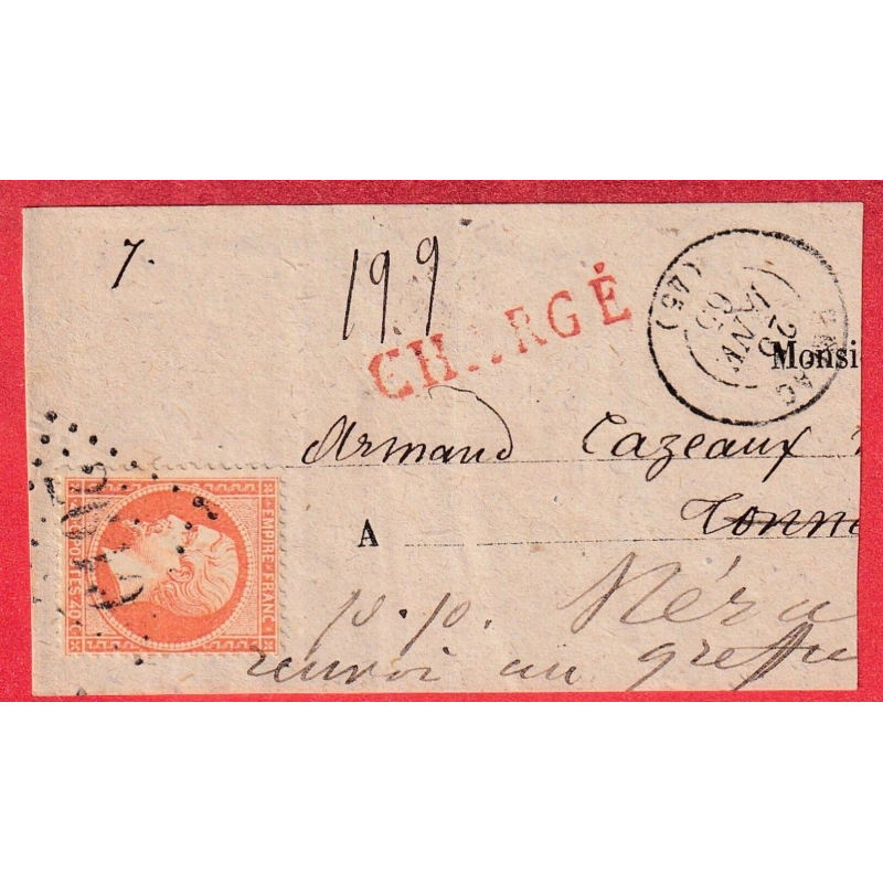 N°23 GC 2619 NERAC LOT ET GARONNE DEVANT DE LETTRE CHARGE TONNEINS REEXP NERAC