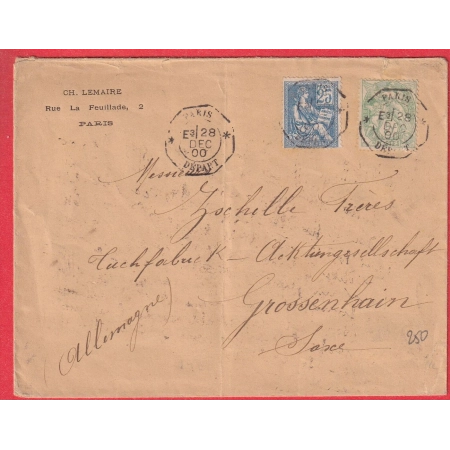 N°111 - 114 LEVEE EXCEPTIONNELLE PARIS DEPART E3 RARE POUR GROSSENHAIN ALLEMAGNE 1900