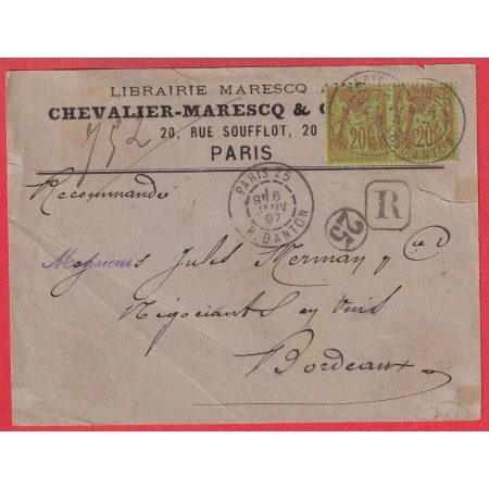 N°96 PAIRE PARIS 25 R DANTON  RECOMMANDE POUR BORDEAUX DEVANT DE LETTRE