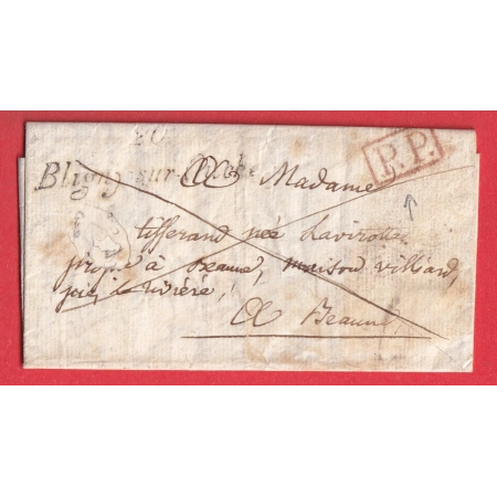 CURSIVE 20 BLIGNY SUR OURCE + PP ROUGE COTE D'OR 1832 TAXE 1 LOCALE AU DOS INDICE 9