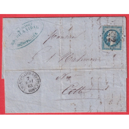 N°22 GC 822 CONVOYEUR STATION ESSAI MONTPELLIER A CETTE  CONV  POUR CETTE 1863 HERAULT