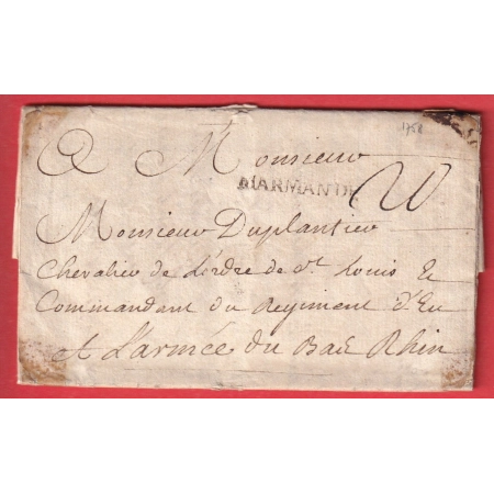 MARQUE MARMANDE LOT ET GARONNE LN°1 1758 POUR ARMEE DU BAS RHIN  REGIMENT D'EU