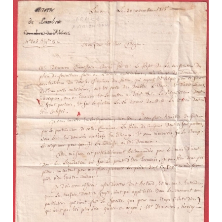 MARQUE SUR TEXTE MAIRIE DE LAMBESC BOUCHES DU RHONE 1815 TEXTE SUR ARMEE AUTRICHIENNE