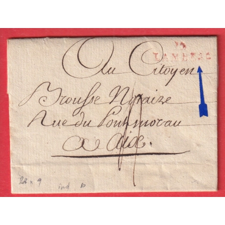 MARQUE 12 LAMBESC BOUCHES DU RHONE EN ROUGE 28X9 INDICE 10 POUR AIX EN PROVENCE