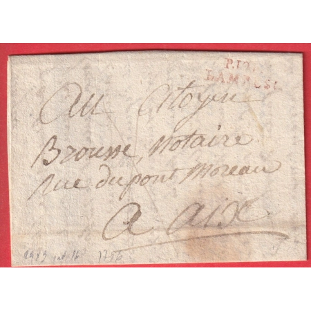 MARQUE P12P LAMBESC BOUCHES DU RHONE EN ROUGE 1796 INDICE 16 POUR AIX EN PROVENCE