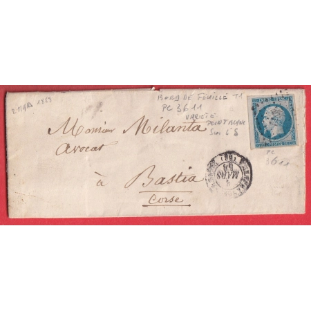 N°14 BDF SUR AZURE VARIETE POINT BLANC SUR S DE POSTES VILLEFRANCHE RHONE POUR BASTIA CORSE