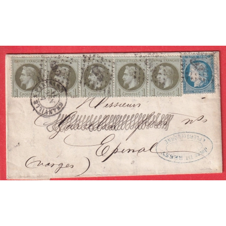 N°25 BANDE DE 5 + N°37 AMBULANT GRANVILLE A PARIS POUR EPINAL VOSGES