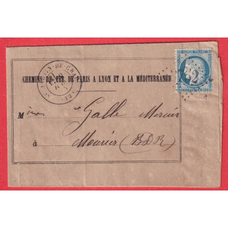 N°60 GC 3752 ST MARTIN DE CRAU CHEMIN DE FER PLM POUR MOURIES BOUCHES DU RHONE INDICE 13 CACHET DE GARE DANS TEXTE