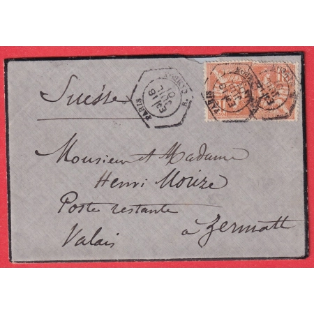 N°117 X2 PARIS R CAMBO  LEVEE EXCEPTIONNELLE LEVEE E3 1901 POUR ZERMATT SUISSE 1901
