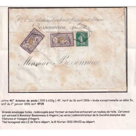 N°122 X2 MERSON 137 LEVEE EXCEPTIONELLE PARIS DEPART 1910 POUR ANGERS MAINE ET LOIRE 40EME ECHELON