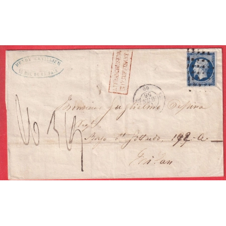 N°14 TTB PARIS ROULETTE GROS POINTS CARRE TAXE A DECHIFFRER POUR MILAN ITALIE MILANO ITALIA