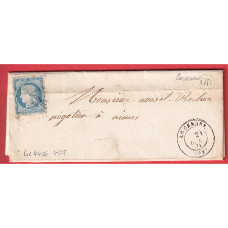 N°60 GC 4406 LE CENDRE PUY DE DOME OR COURNON POUR NIMES GARD BUREAU DE PASSE MOULINS ALLIER