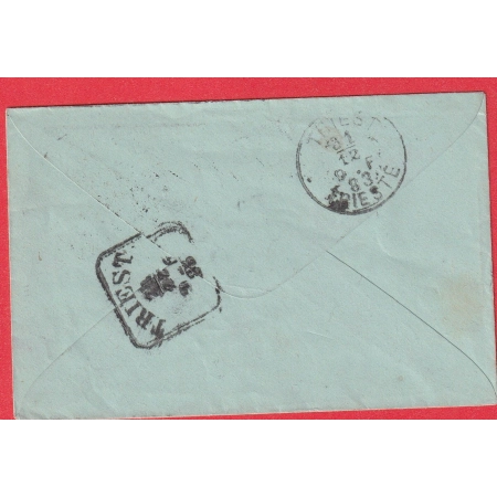 ENTIER SAGE 5C VERT LE HAVRE 1883 TAXE AU CRAYON BLEU 16 KREUZER POUR TRIEST AUTRICHE AUSTRIA ITALIE ITALIA