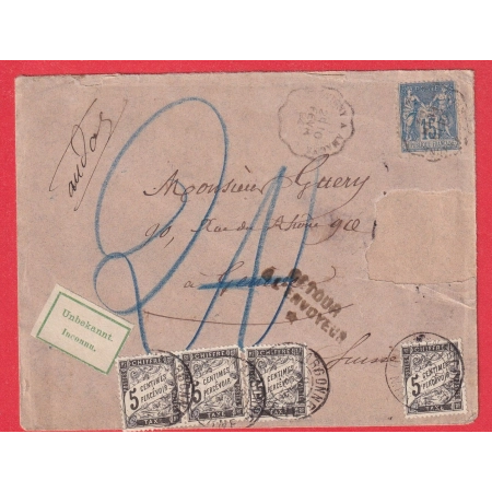 N°90 CONVOYEUR STATION SAVIGNY A AMANCE  TAXE DUVAL 5C NOIR X4 GIVRY EN ARGONNE GENEVE SUISSE 1894